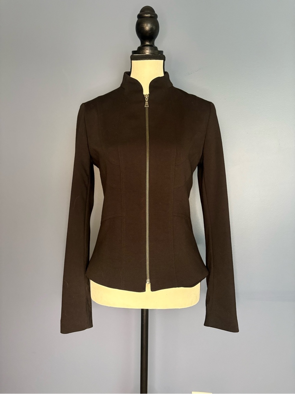 Tahari Black Fitted Zip-Front Bomber Jacket